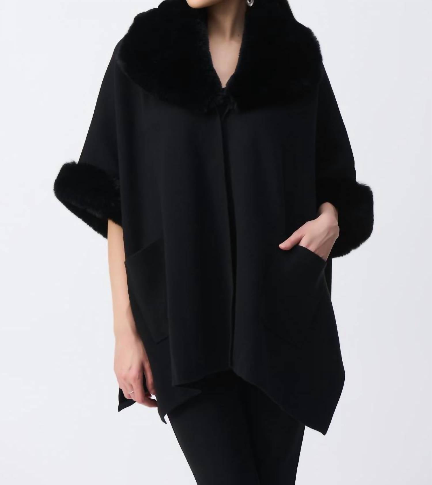 Joseph Ribkoff - Brushed Jacquard And Faux Fur Cape