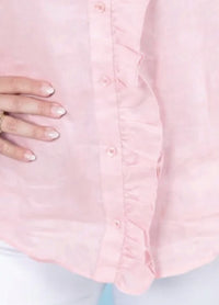 English Factory Ruffle Linen Top in pink - women's blouse - detail view
