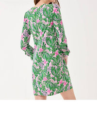 Lilly Pulitzer Nichole Dress in conch shell pink roaring with joy - women's dress - detail view