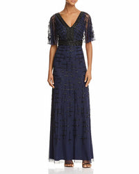 Aidan Mattox - V-neck Cape Sleeve Embellished Dress