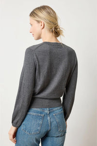 Lilla P Pleated Sleeve Crewneck Sweater in licorice - women's sweater - alternate view
