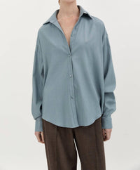 Hyde & Stone Classic Wool Long Sleeve Shirt in sky blue - women's shirt