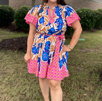 Joy Joy - Stitch Trim Flutter Sleeve Mini Dress