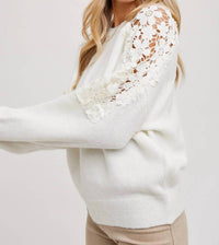 Bluivy - CROCHET CONTRAST KNIT SWEATER PULLOVER