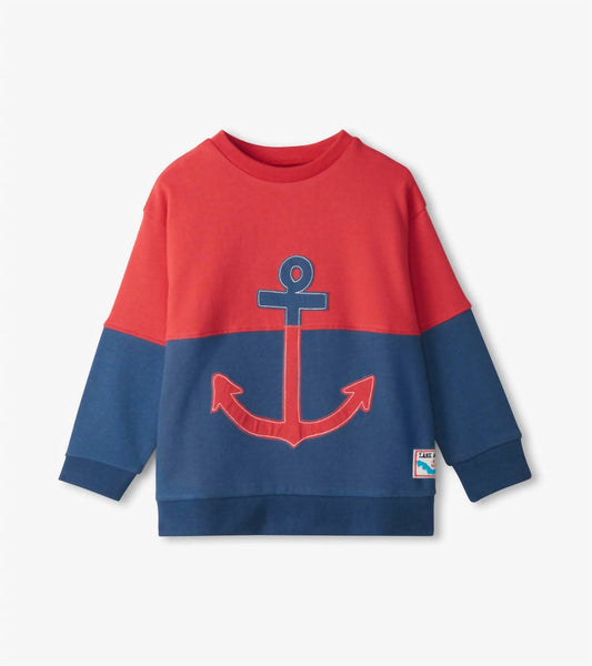 Hatley - Boys' Color Block Anchor Pullover Sweatshirt