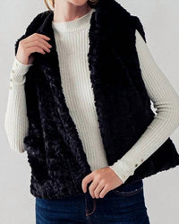 Trend:Notes - Sleeveless Open Front Sherpa Fleece Vest With Hoodie