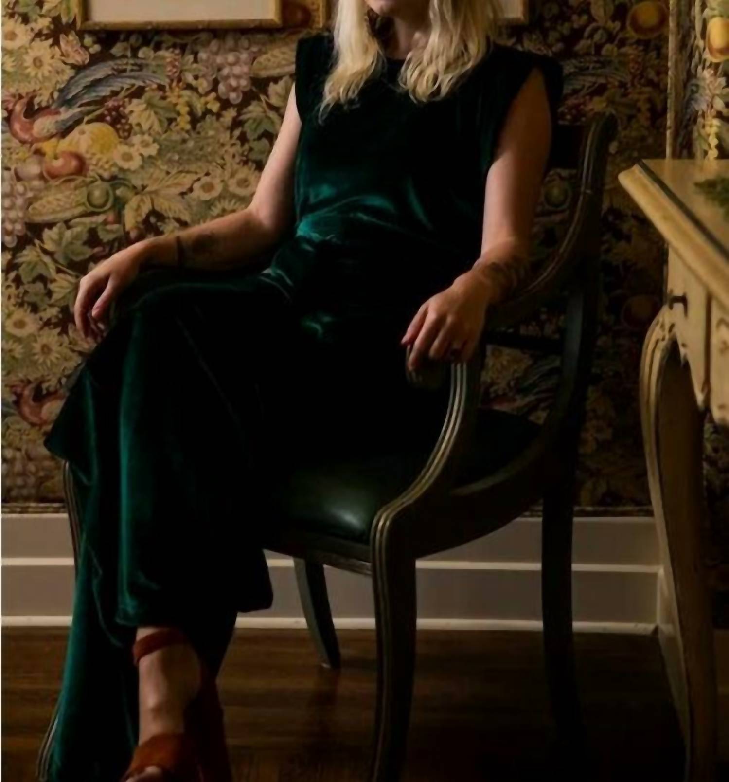 emerald velvet tunic with belt