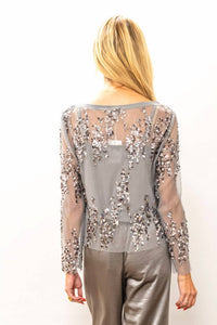 LUCY PARIS Ginny Sequin Top in silver - women's t-shirt - alternate view