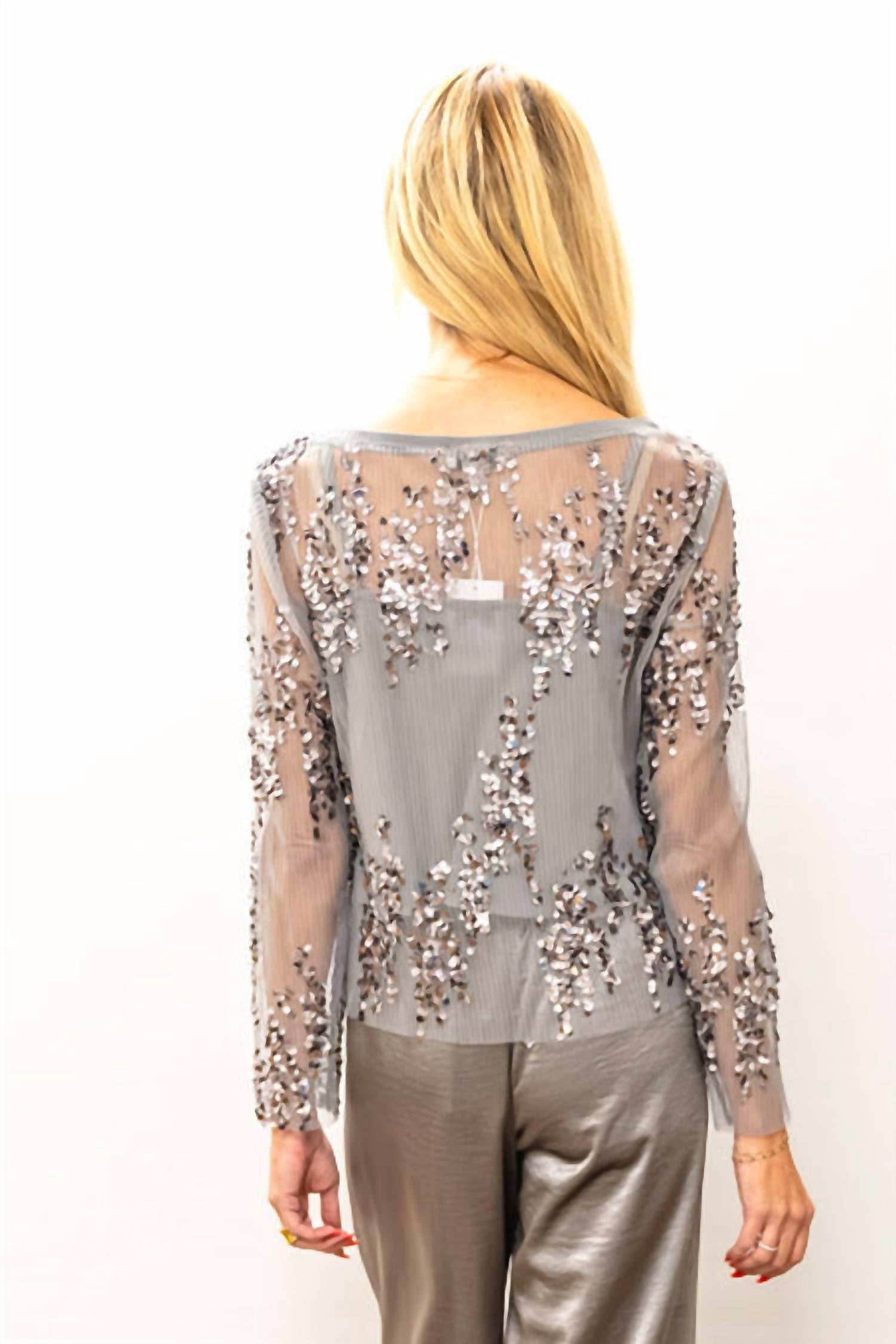 LUCY PARIS Ginny Sequin Top in silver - women's t-shirt - alternate view