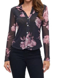 Ariella - Floral Collared Mesh Top