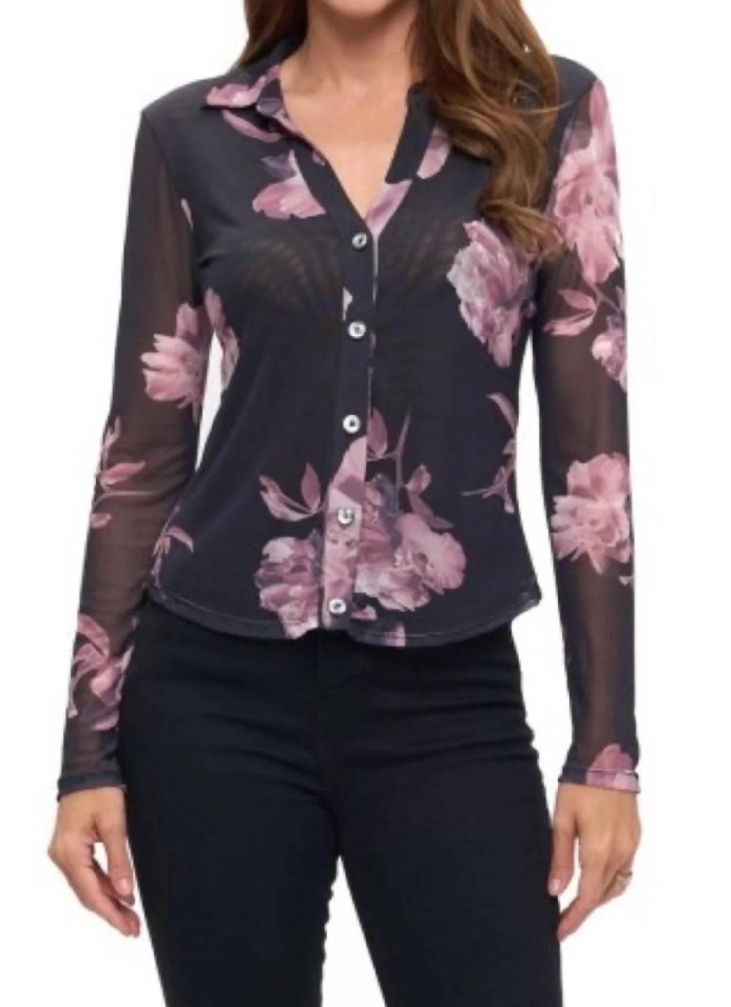 Ariella - Floral Collared Mesh Top