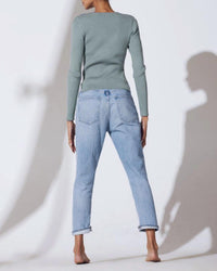 DOMO RIBBED VISCOSE-CREPE SWEATER TOP