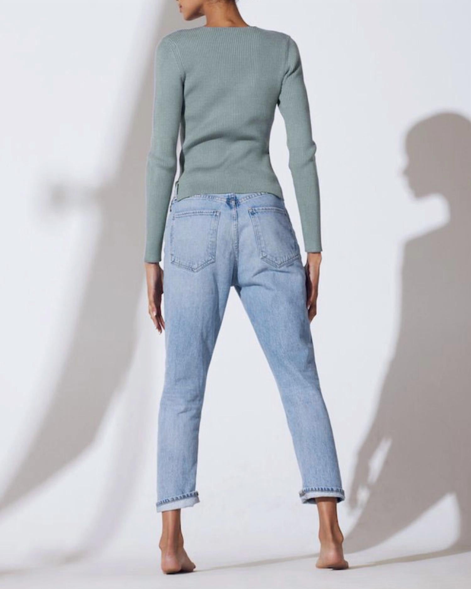 DOMO RIBBED VISCOSE-CREPE SWEATER TOP