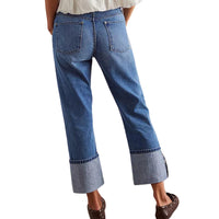 Free People Women's We The Free Slim Shade Selvedge Jeans in true blue - women's pants - detail view