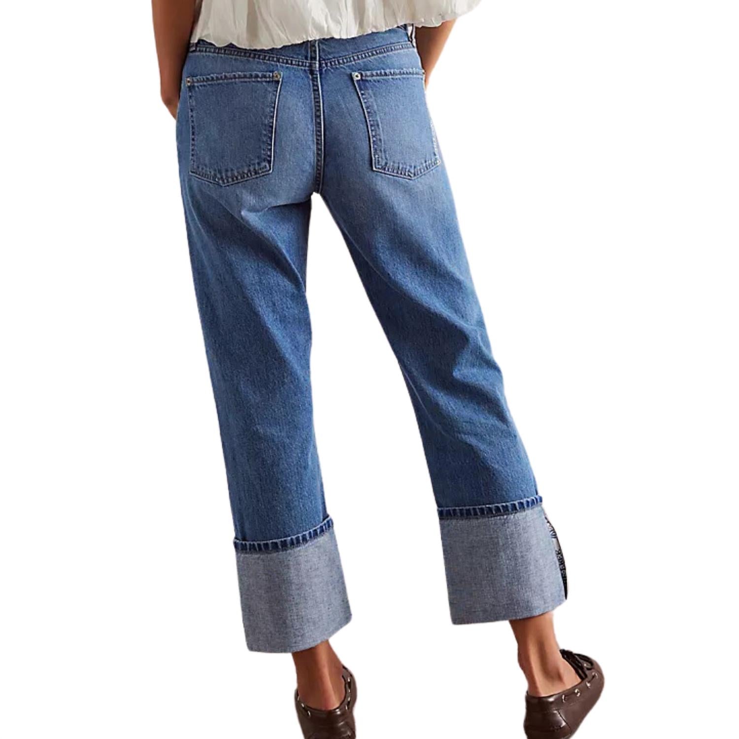 Free People Women's We The Free Slim Shade Selvedge Jeans in true blue - women's pants - detail view