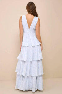 Lulus Amazing Evening Floral Tiered Maxi Dress in light blue - women's dress - alternate view