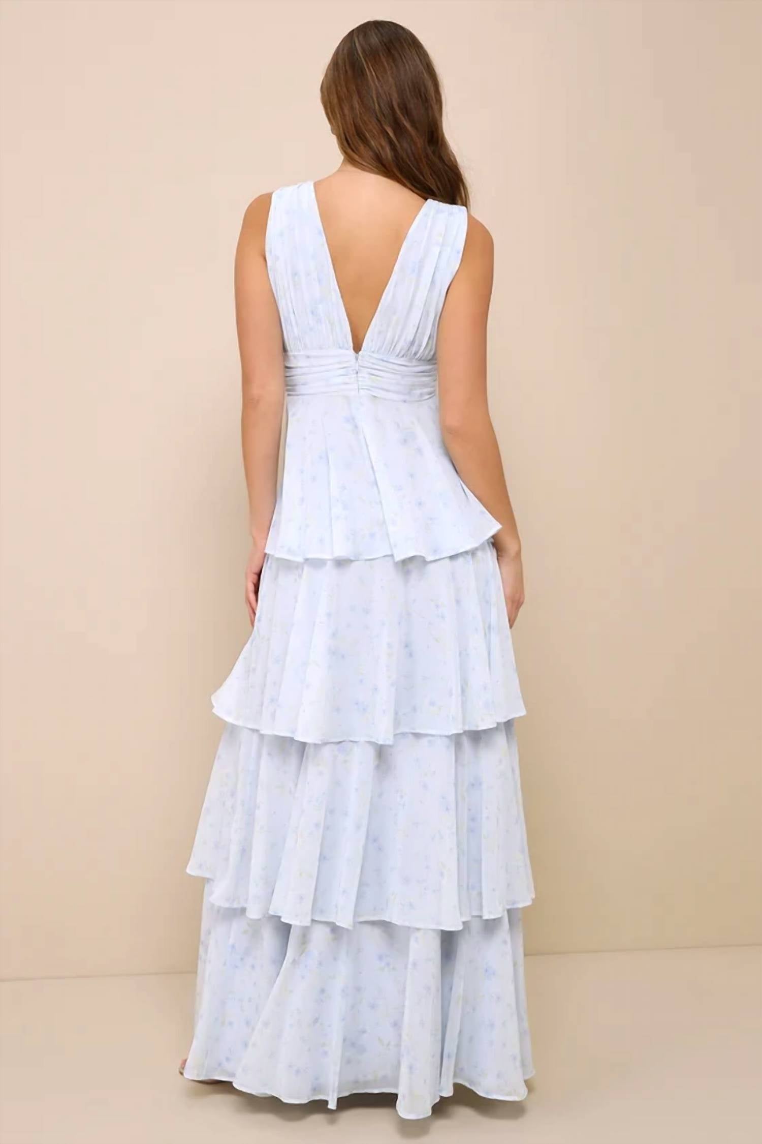 Lulus Amazing Evening Floral Tiered Maxi Dress in light blue - women's dress - alternate view