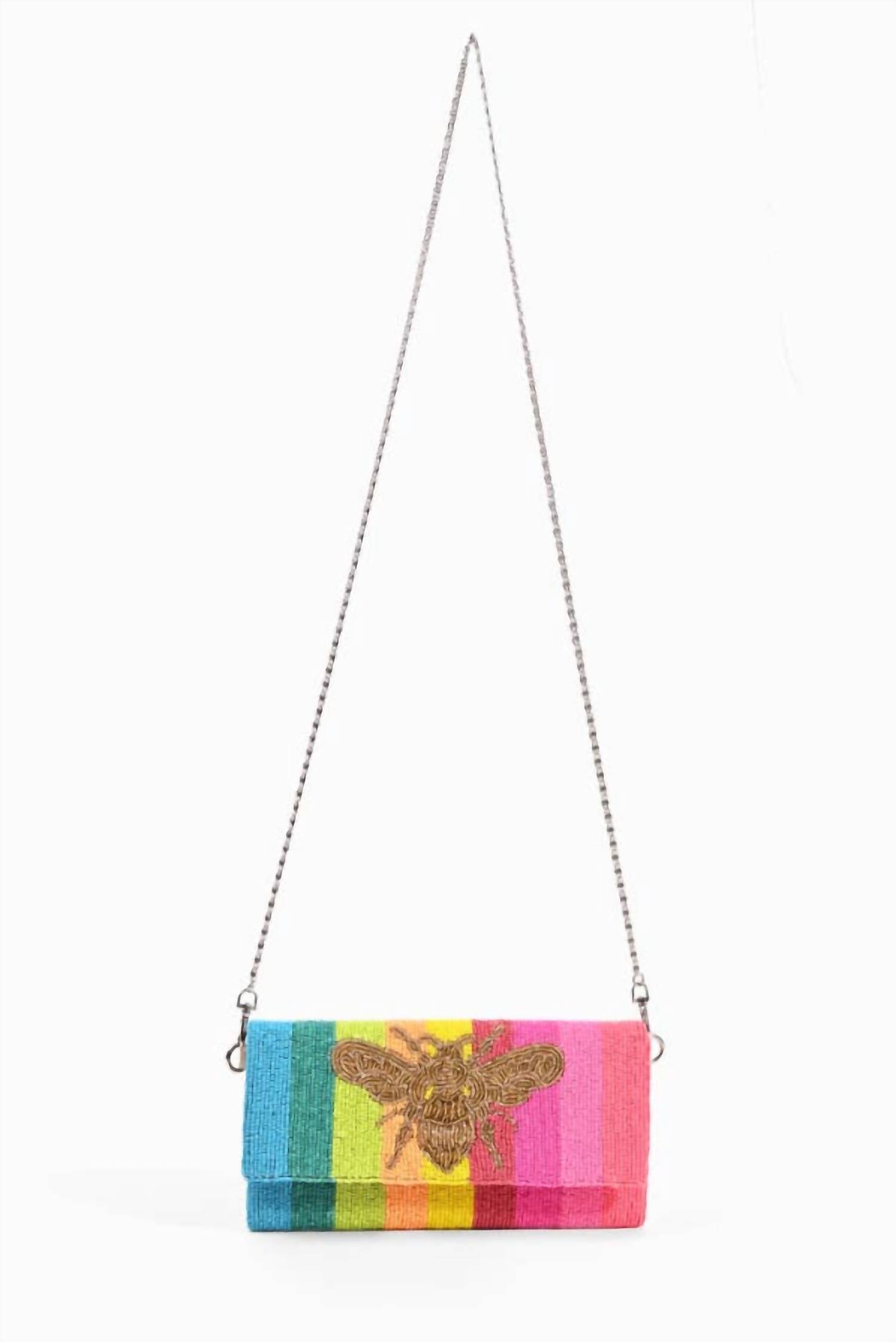 America & Beyond - Women's Rainbow Bee Beaded Clutch