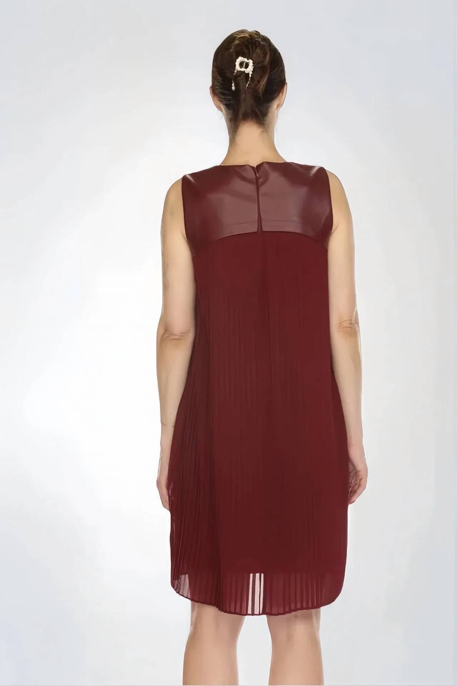 Joseph Ribkoff - Pleated Faux Leather Trapeze Mini Dress