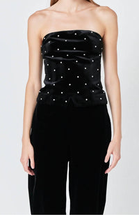 endless rose Velvet Rhinestone Bustier Top in black 1 - women's shirt