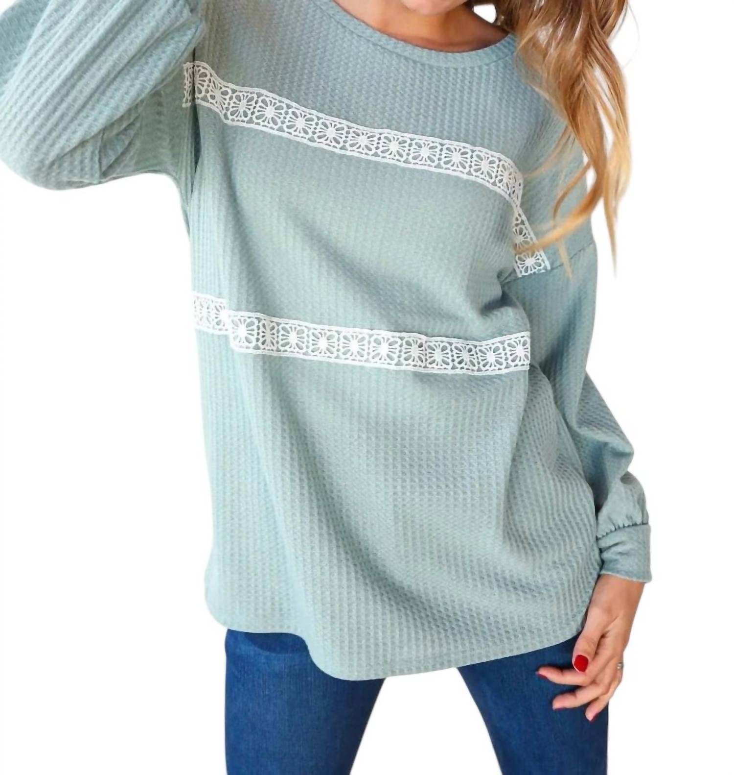 Haptics - LONG SLEEVE WITH WHITE CROCHET SWEATER