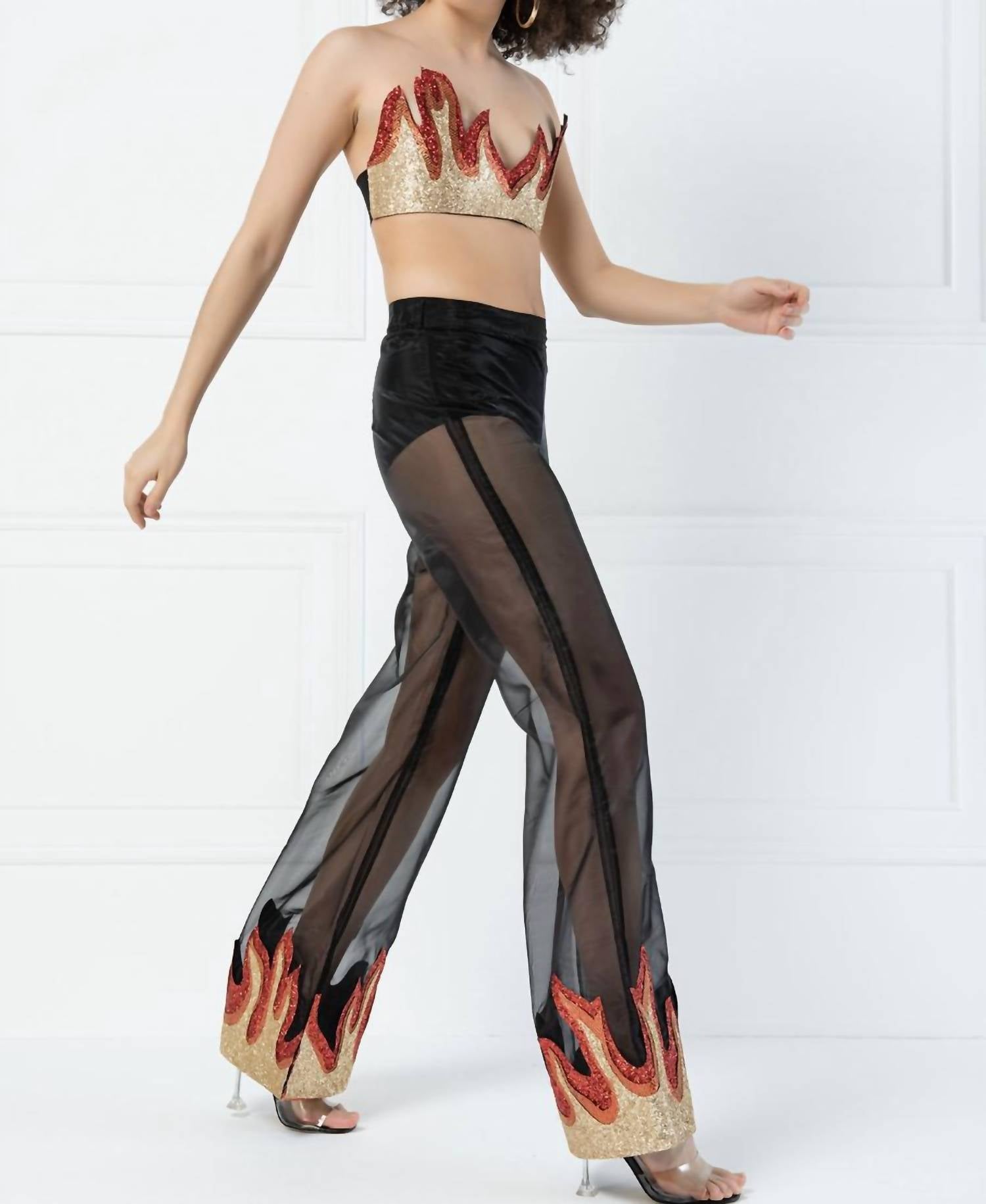 Kikiriki Organza Glitter Flame Cuff Pants in black - women's pants - alternate view