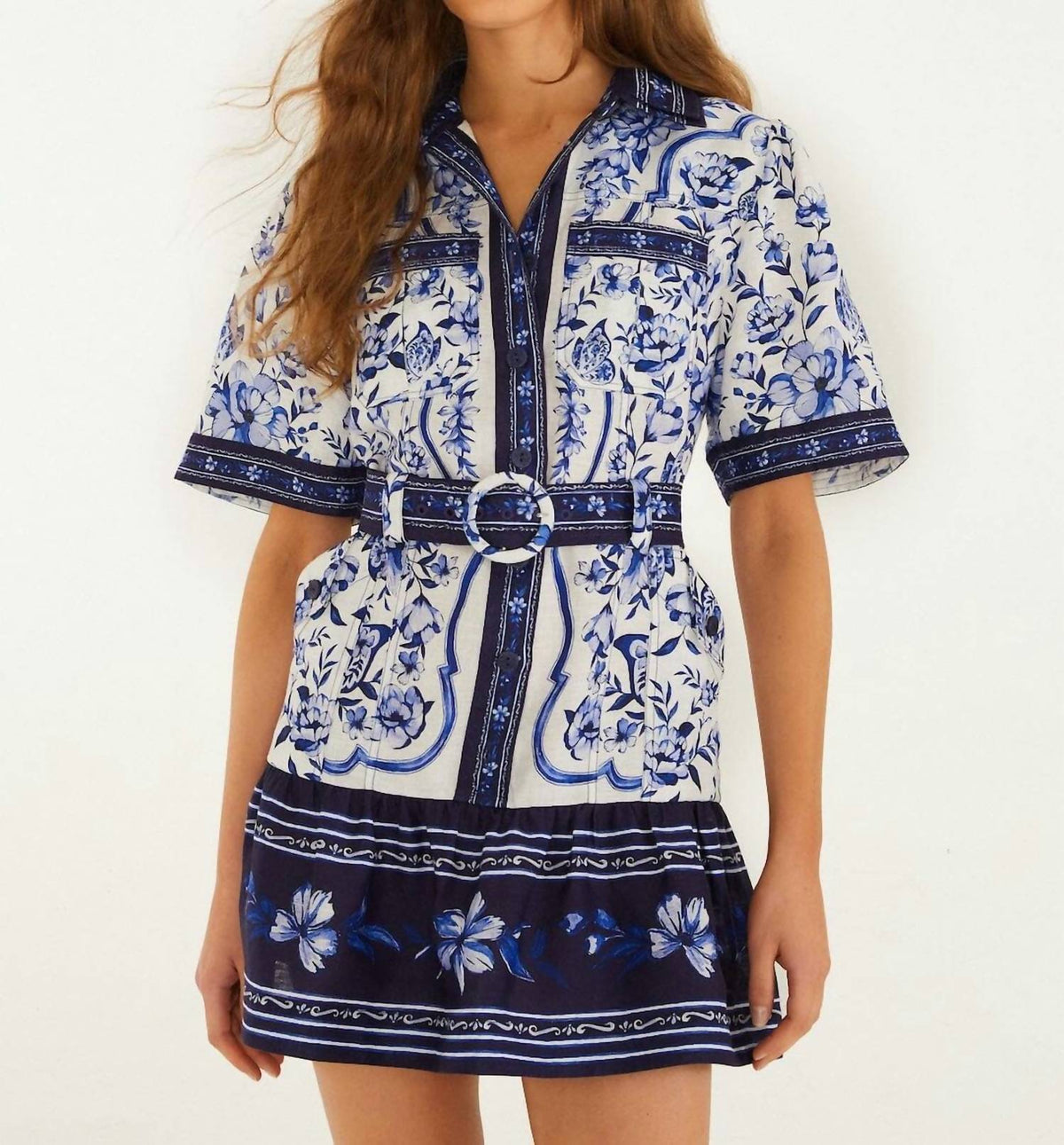 Farm Rio - Porcelain Garden Linen Mini Dress