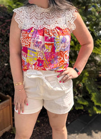Andree By Unit - Fuchsia Crochet Flowy Top