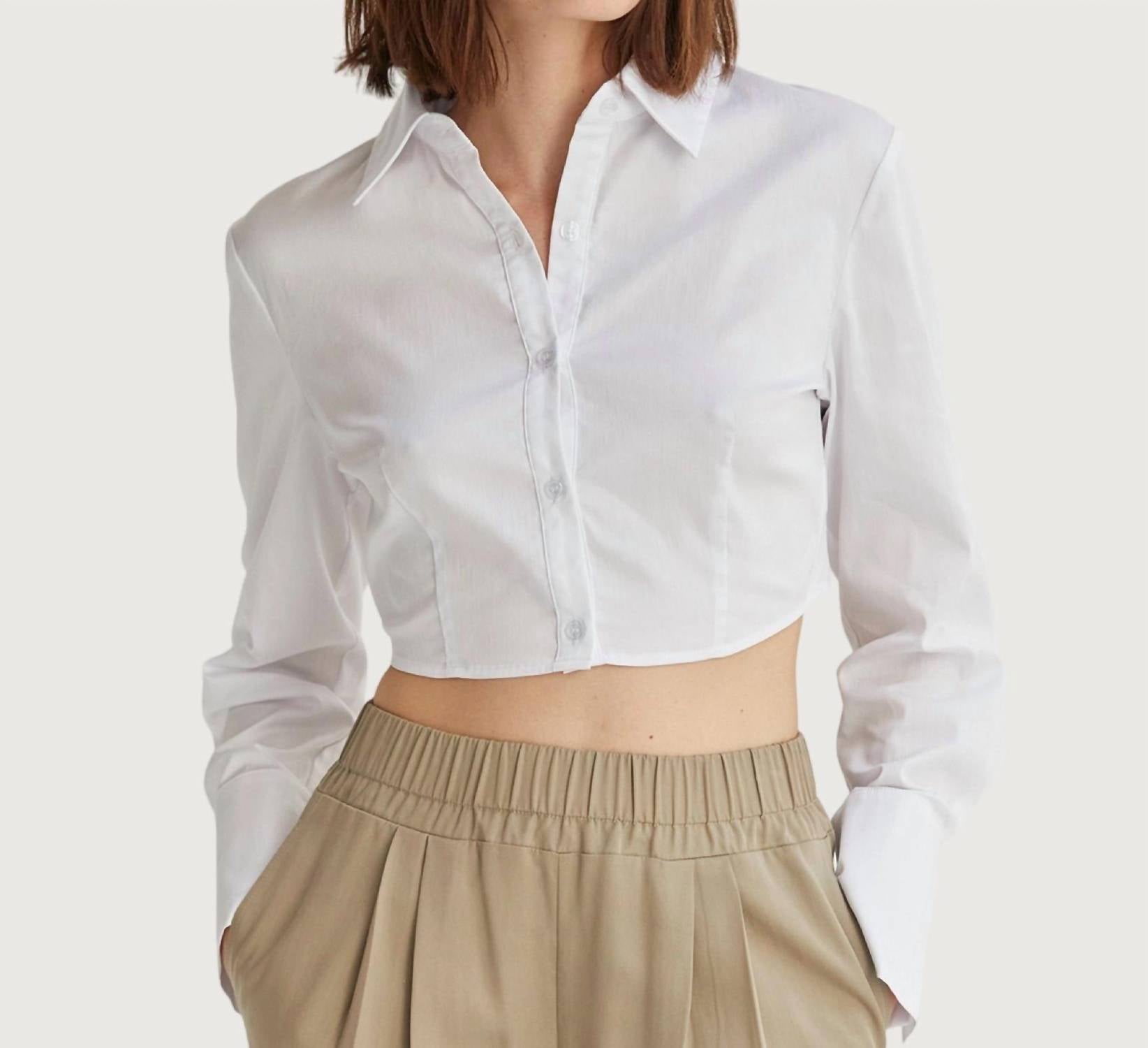 CRESCENT Rowen Cropped Button Down Top in white - women's shirt