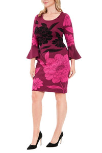 London Times - Floral Bell Sleeve Sweater Dress