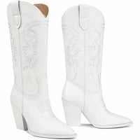 Isnom - Women's Faux Leather Heel Knee High Western Boots