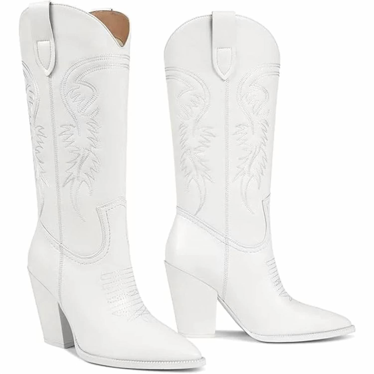 Isnom - Women's Faux Leather Heel Knee High Western Boots