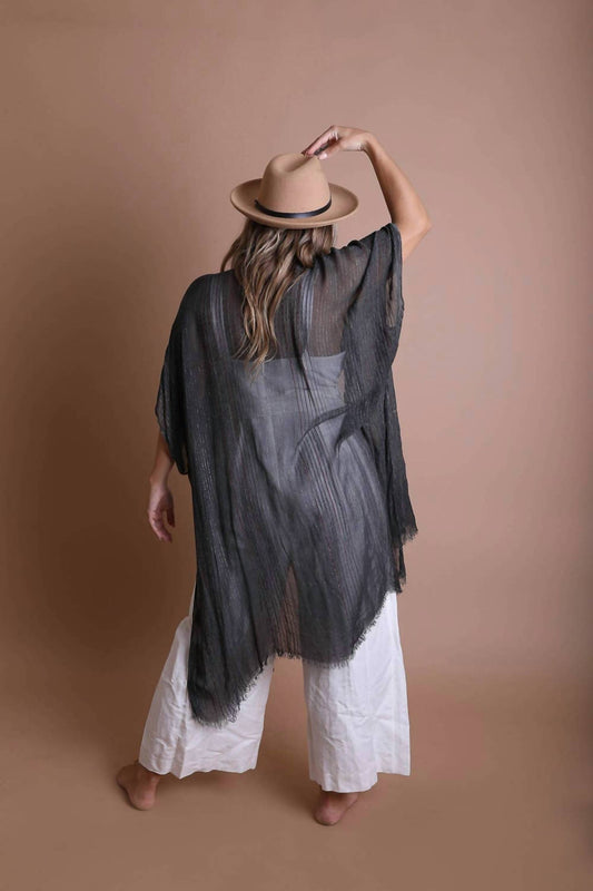 Leto - Pencil Stripe Lurex Lined Lightweight Wrap Shawl Cover Up Kimono