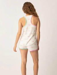 PJ Salvage Peachy Party Pickleball Tank Top in ivory pink - women's tank top - detail view