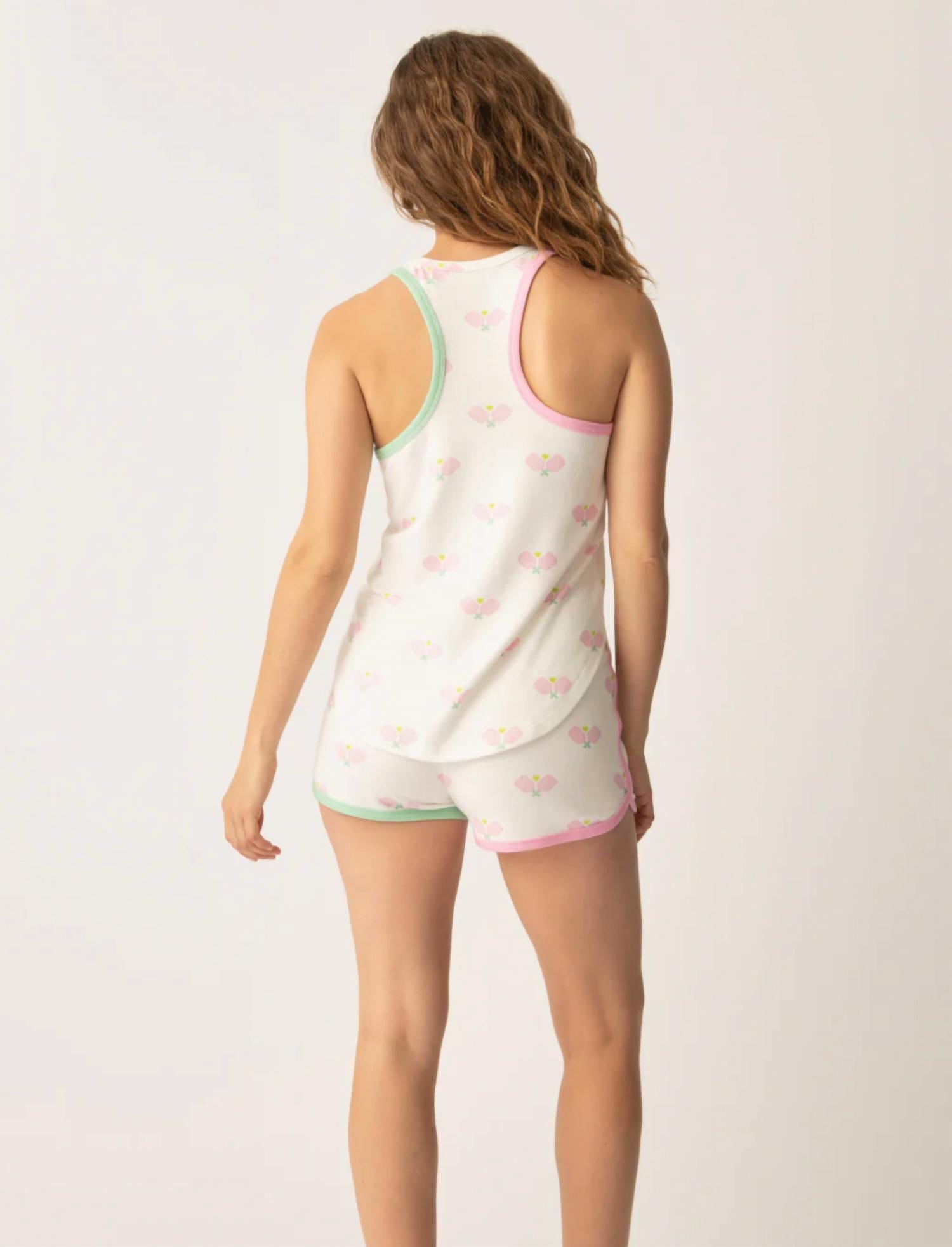 PJ Salvage Peachy Party Pickleball Tank Top in ivory pink - women's tank top - detail view