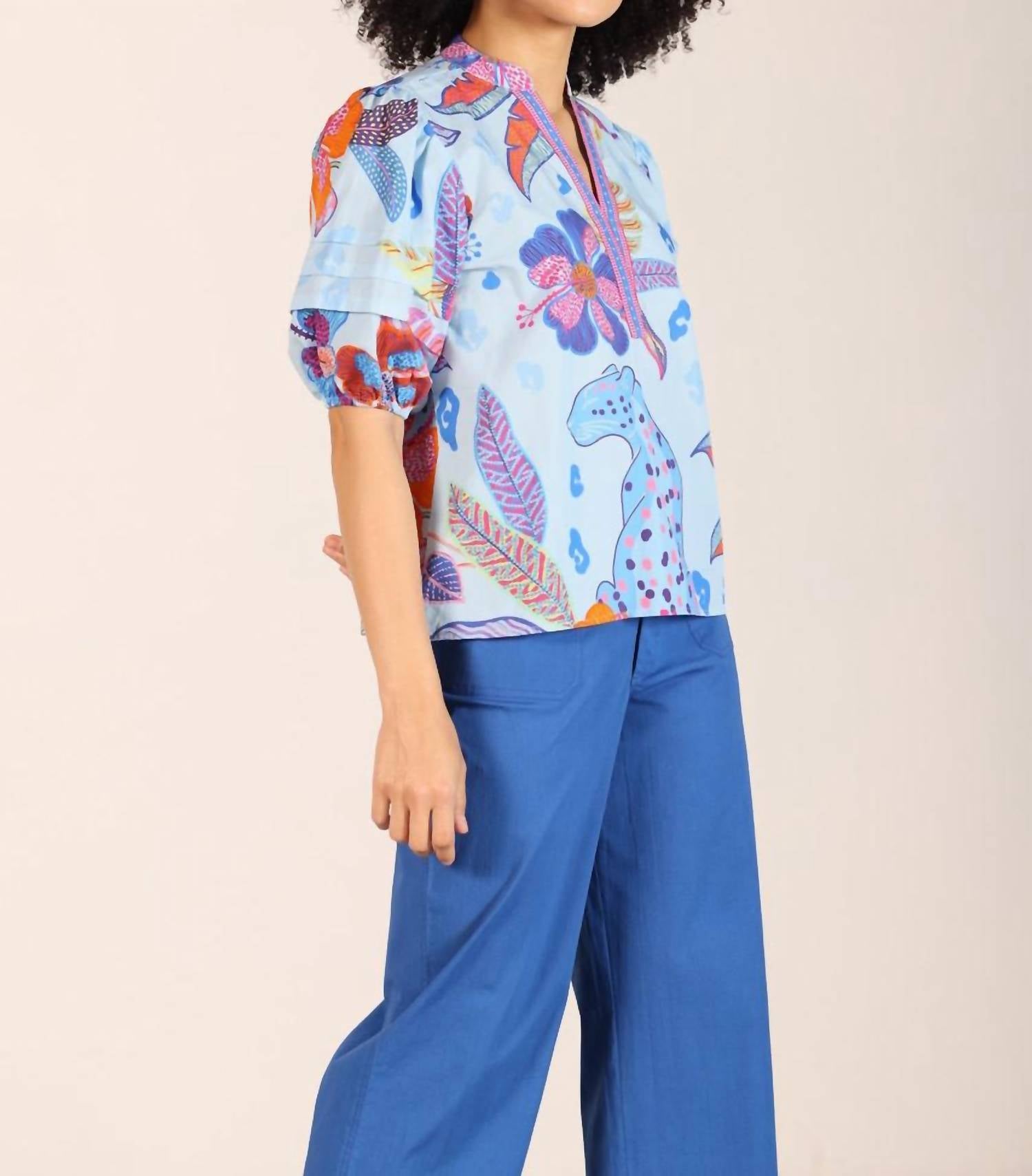 maude vivante Raya Top in azure safari - women's blouse - detail view