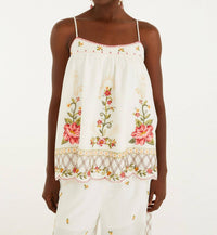 Farm Rio - Flower Embroidery Open Back Sleeveless Blouse