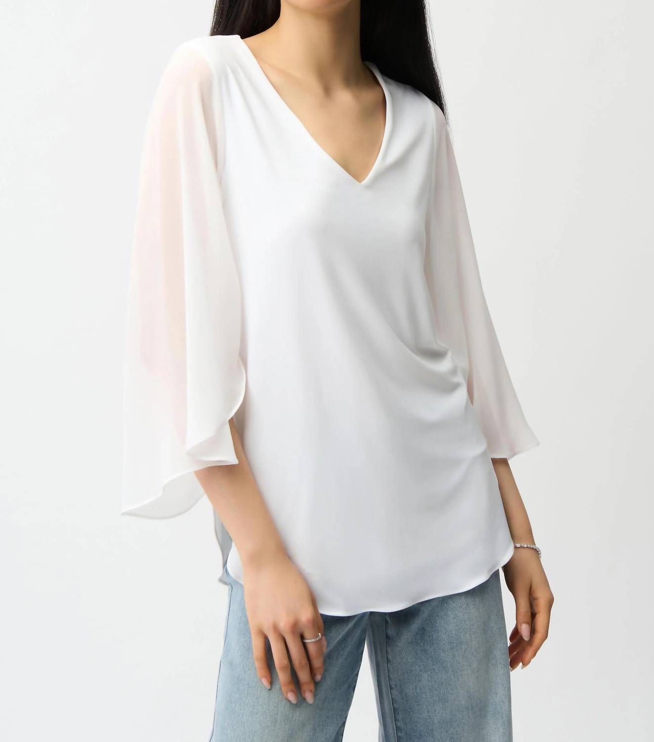 Joseph Ribkoff - Silky Knit Straight Tunic With Chiffon Tulip Sleeves