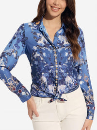 oolala Jewel Floral Blouse in indigo blue - women's blouse - detail view