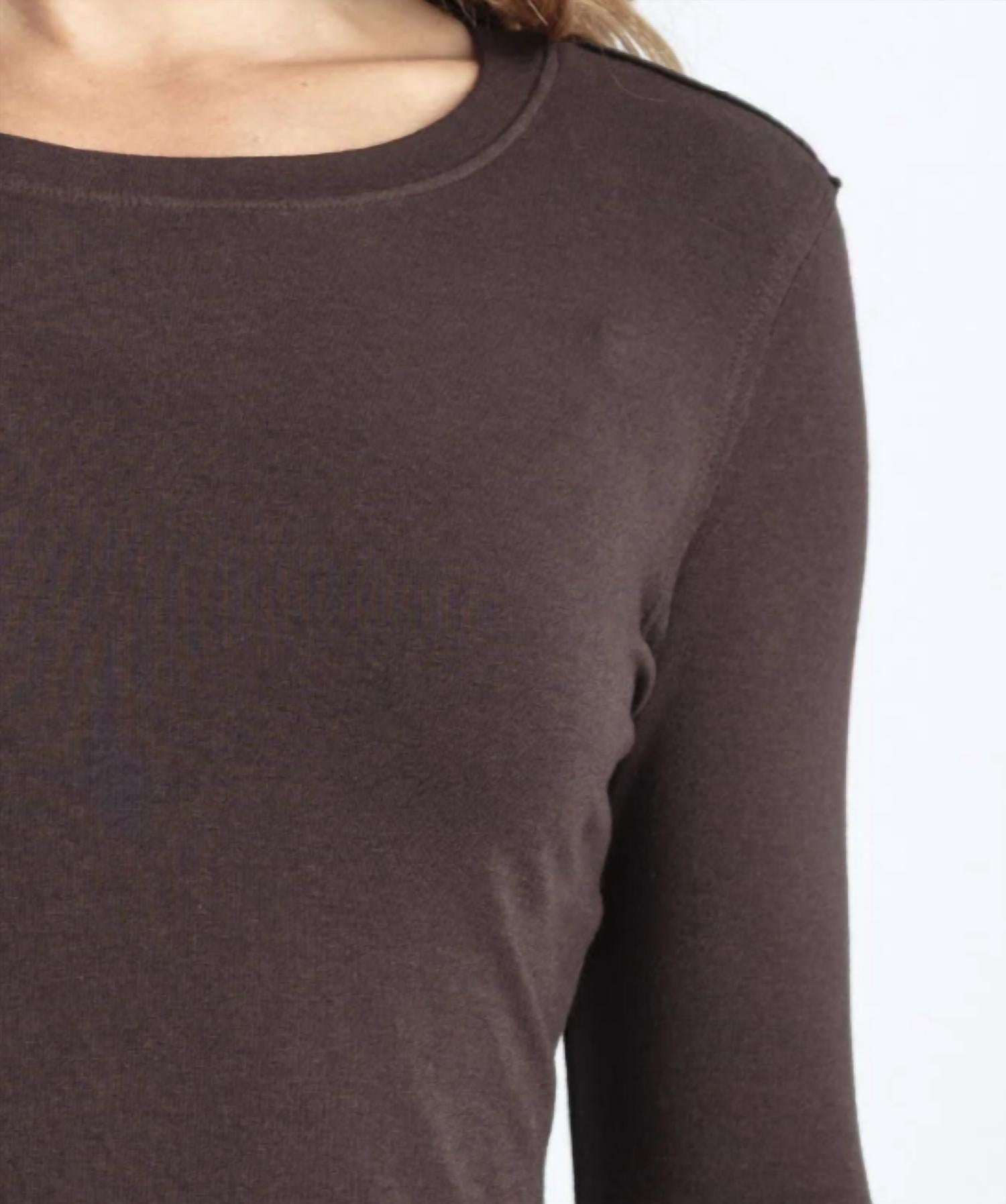 Mila Clothing Long Sleeve Scoop Neck Tee in bark - women's long sleeve top - detail view