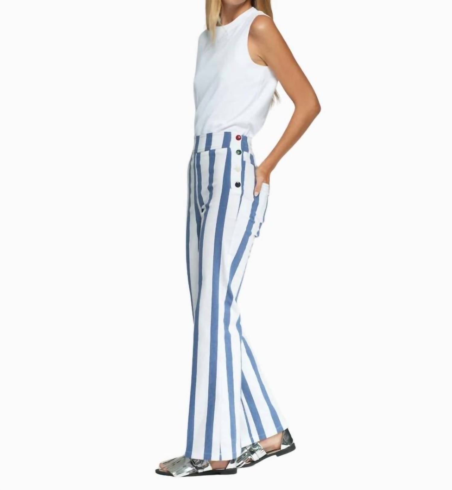Vilagallo Striped Straight Trousers in blue white - women's pants - alternate view