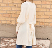 Shewin Inc. - Solid Color Open Front Cardigan With Tie