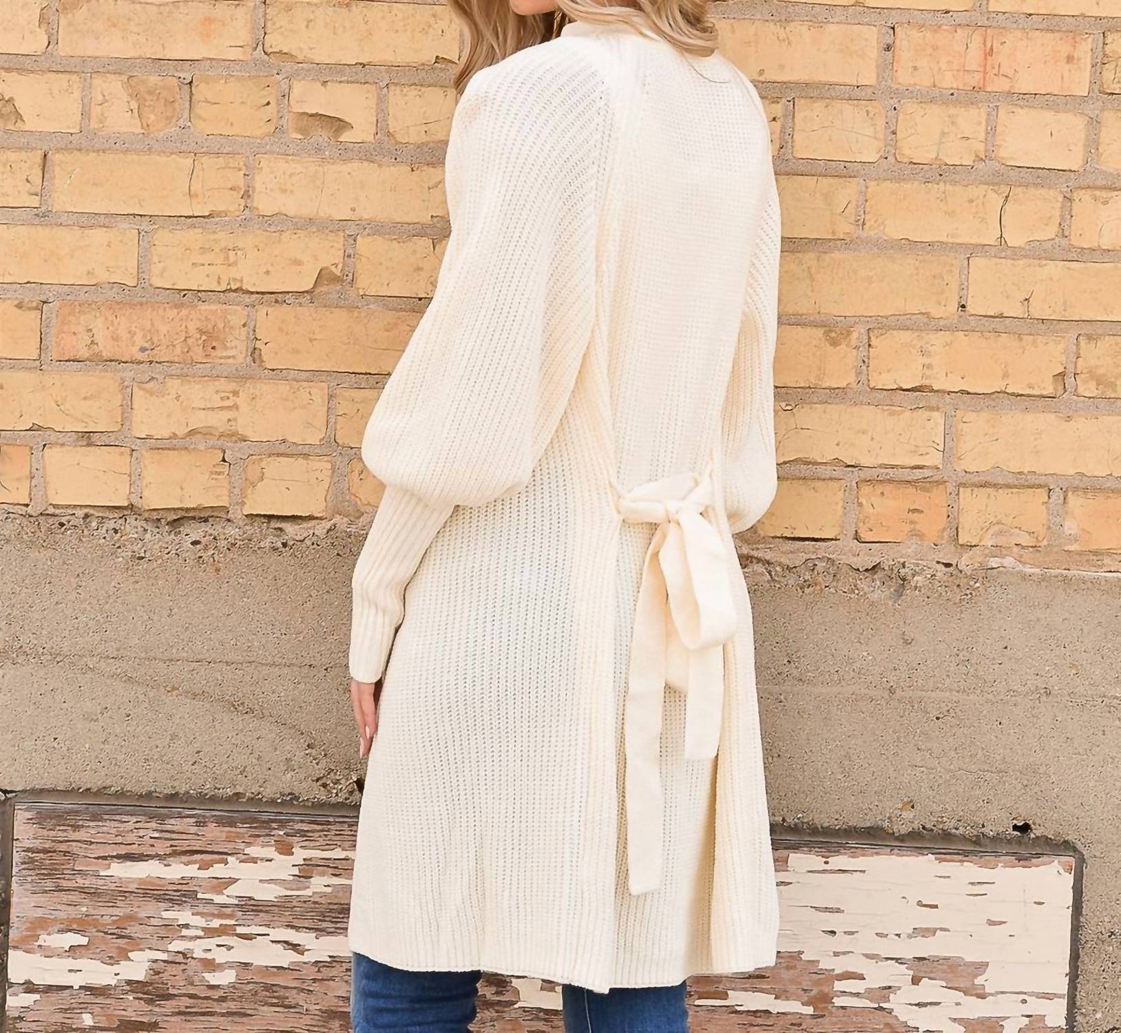 Shewin Inc. - Solid Color Open Front Cardigan With Tie