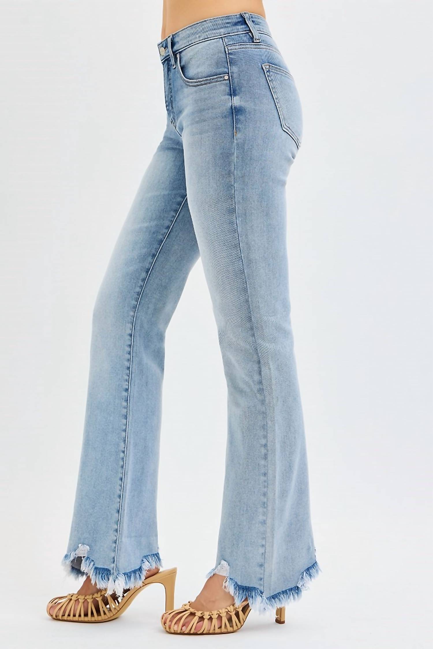 Risen - Tummy Control Mid Rise Flare Jean with Frayed Hem