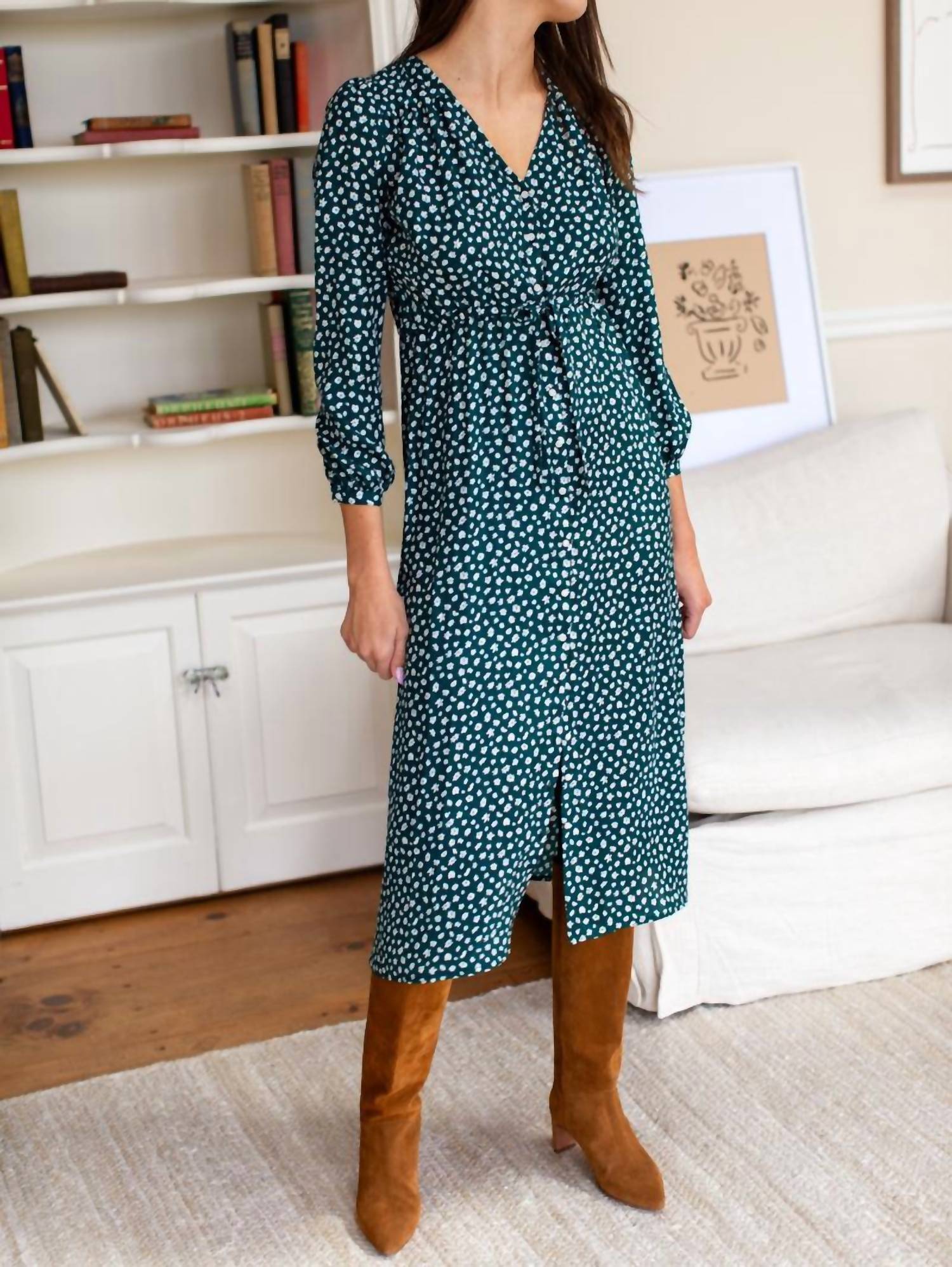 EMERSON FRY May Button Front Dress in marguerite daisy forest - women's dress - alternate view