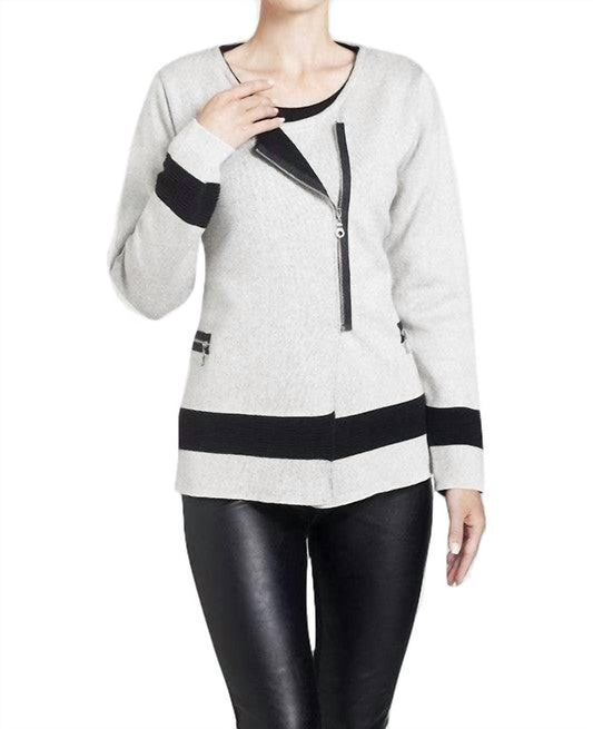 Contrast Off-Ctr Zip Cardigan