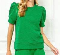 SEE AND BE SEEN Puff Sleeve Textured Lounge Set in kelly green - women's sleepwear