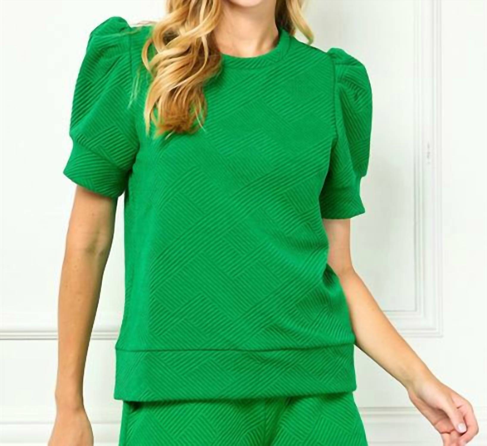 SEE AND BE SEEN Puff Sleeve Textured Lounge Set in kelly green - women's sleepwear