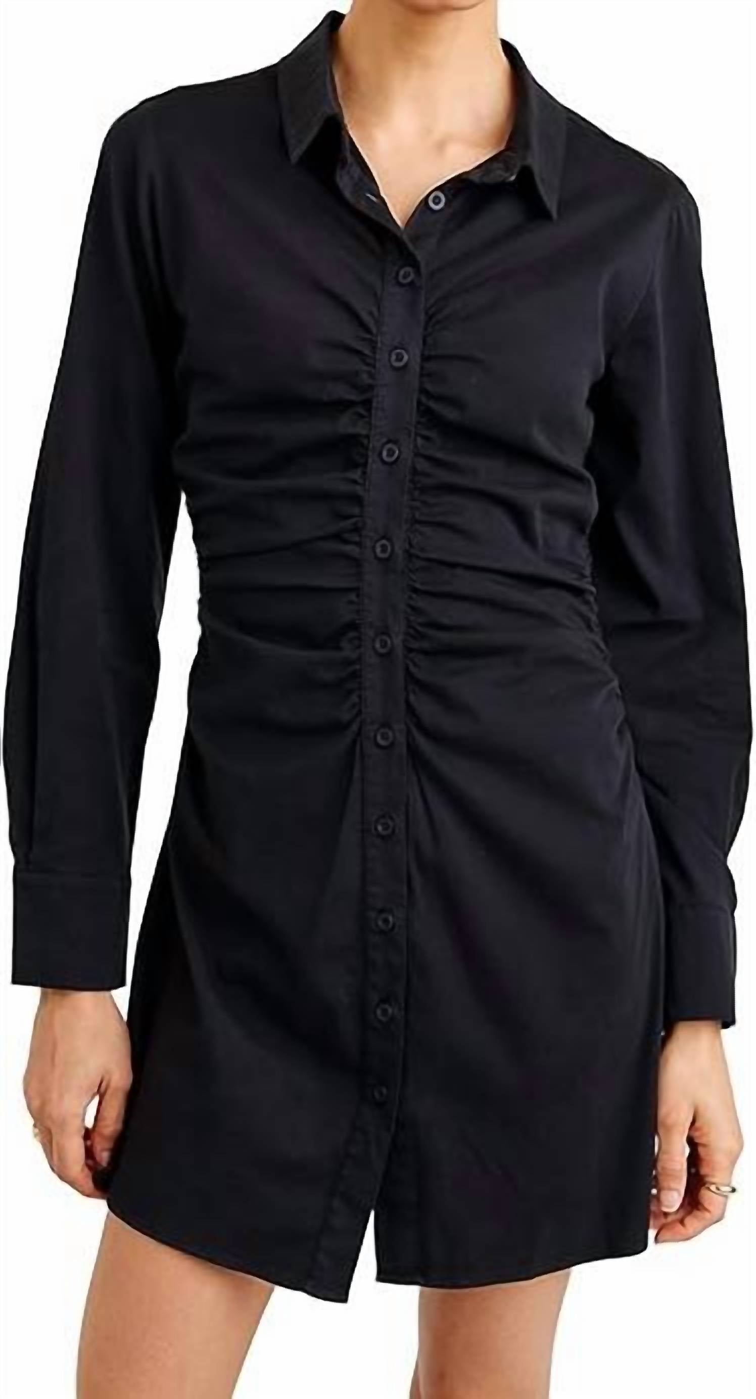 Bella Dahl Long Sleeve Shirred Dress in black - women's long sleeve top