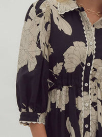 Entro - Floral Print Collared Midi Dress